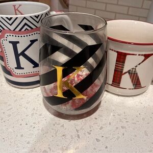 Mug Monogram Letter K Initial Coffee cups lot wine glass striped